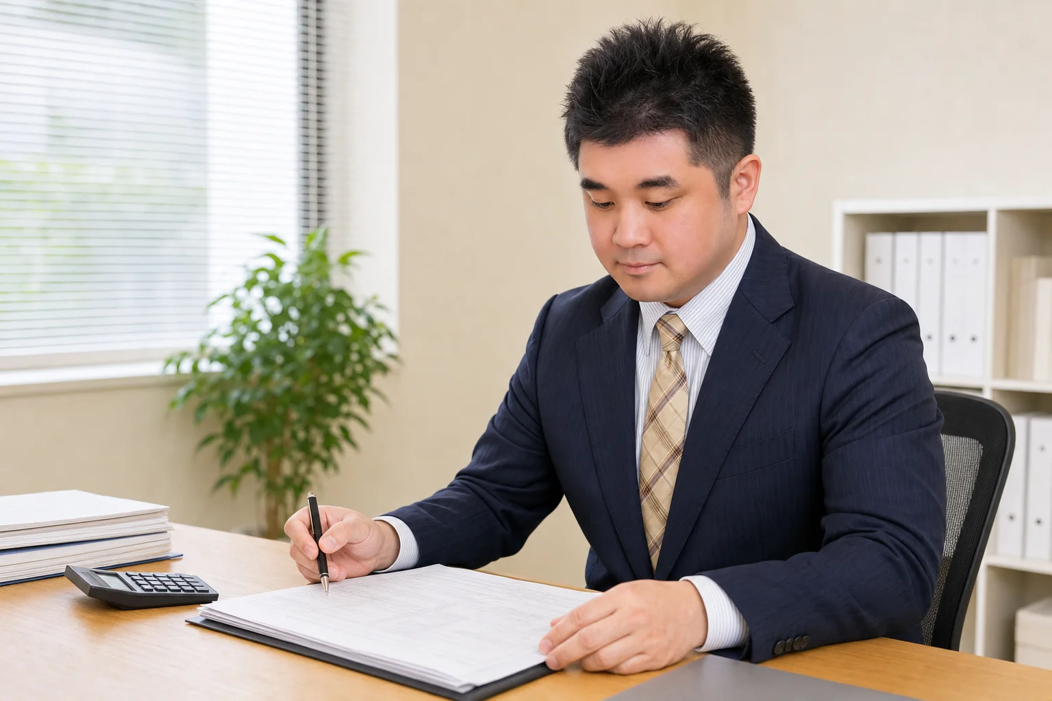 机で資料を確認する長谷川雅貴税理士